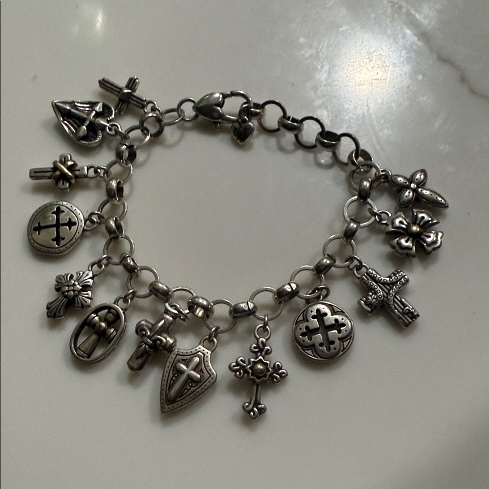 Brighton Sanctum Crosses of the World Silver Gold Plate Charm Bracelet